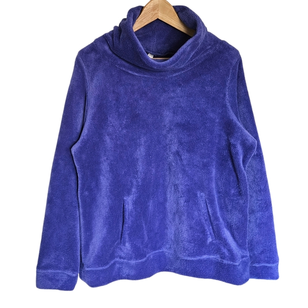 Denver Hayes purple fuzzy funnel neck pullover sweatshirt